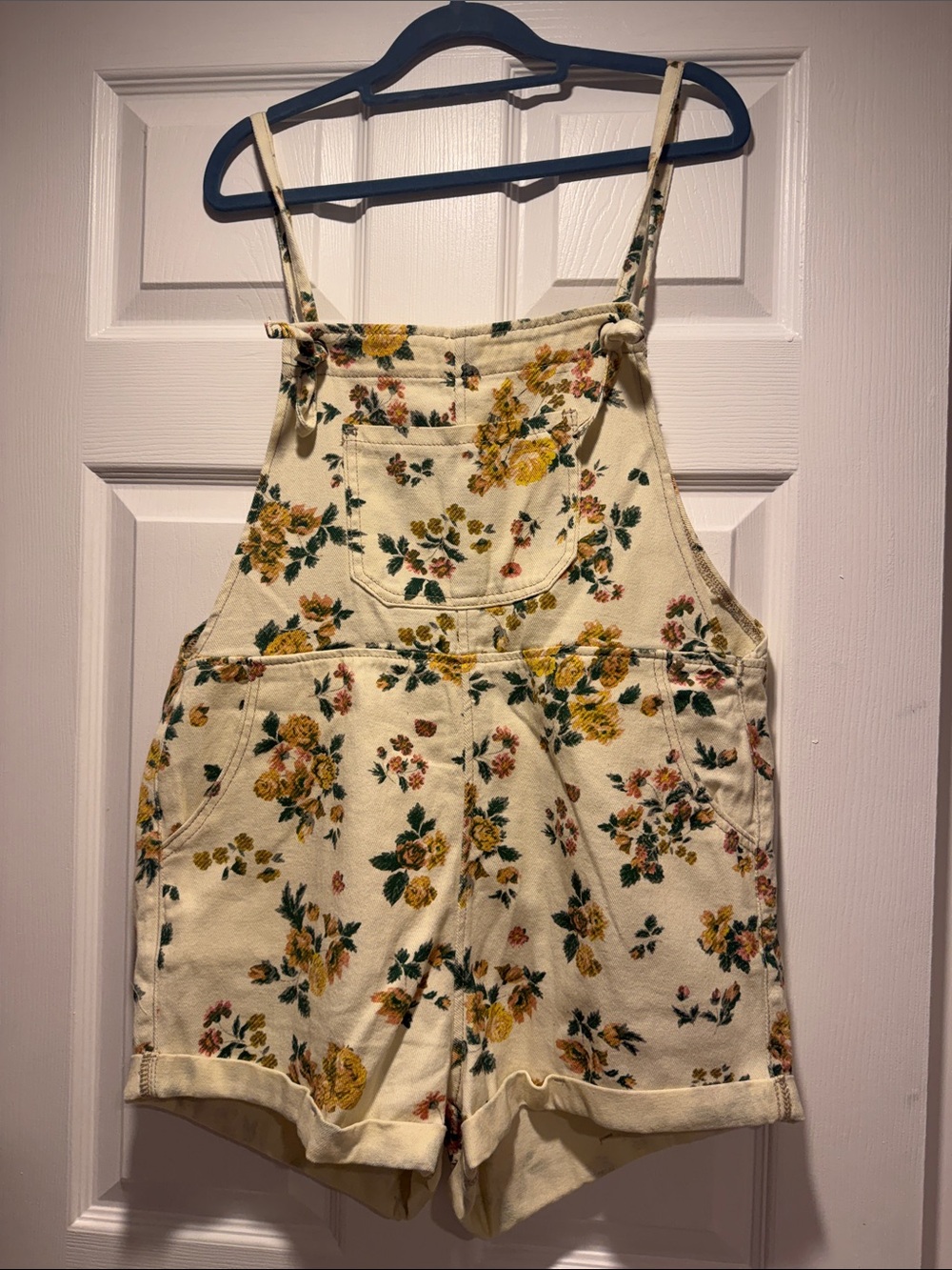Cider Cream Floral Denim Short Overalls